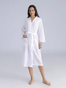 White waffle weave bathrobe for women lightweight long sleeve sleepwear spa robe with belt