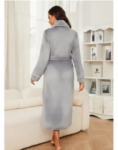 Flannel bathrobe back detail showing plush fabric, comfortable fit and belt design for home use.