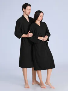 Men women waffle bathrobe couple sleepwear breathable soft loungewear casual hotel robe