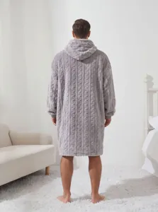 Gemütlicher grauer Kuscheldecken-Pullover für Damen und Herren, übergroße weiche TV-Decke.