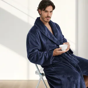Unisex Flanell Morgenmantel Langarm Revers Bademantel Einifarbig Paar Winter Warm Schlafbekleidung Freizeitkleidung