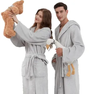 Couple long flannel hooded bathrobe thick warm winter plush couples sleepwear loungewear