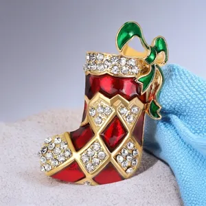 Weihnachtsserie Eleganter Strass Roter Stiefel Brosche Emaille Zinklegierung Anstecknadel Für Kleidung Hut Tasche Zubehör Damen Festliches Geschenk Schmuck