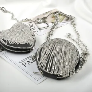 Bolso cruzado de moda con diamantes de imitación corazón redondo damas lujo mini bolso