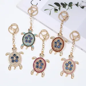 Creative Zinc Alloy Rhinestone Turtle Keychain Pendant Cute Evil Eye Animal Key Ring Car Bag Hanging Ornament For Women Men