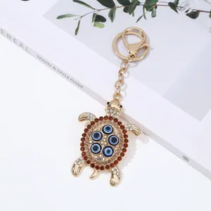 Evil eye turtle keychain alloy rhinestone gold keyring cute bag charm accessory pendant gift