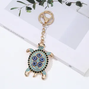 Evil eye turtle keychain metal rhinestone bag car key ring pendant fashion accessory