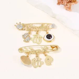 Böser Blick Strass Brosche Pin Set, goldfarbene Legierung Pullover Accessoire für Damen