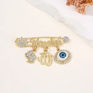 Goldene böser blick brosche strass kristall islamische masallah amulett schmuck accessoire