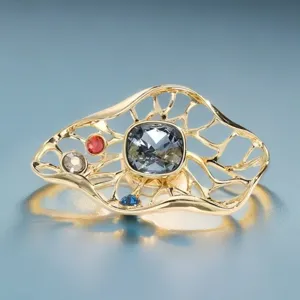 Prachtig lotusblad magnetische broche detail, elegante goudkleurige speld voor dames.