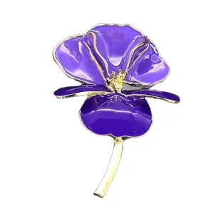 Emaillierte Vintage Iris Blume Brosche, elegante violette und goldene Mode Anstecknadel.