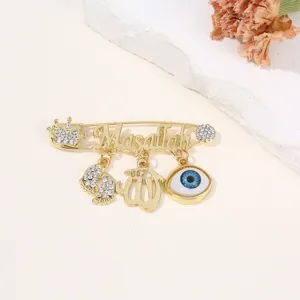 Gold Böser Blick Strass Brosche Pin Islamisch Masallah Anhänger Pullover Schmuck