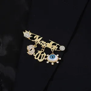 Glitzernde Böser Blick Strass Brosche Goldfarbene Mode Kristall Pullover Anstecknadel