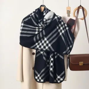 Donna Autunno Inverno Imitazione Cashmere Quadri Sciarpa Caldo Scialle Doppia Faccia Griglia Collo Sciarpa Moda Accessori Quotidiani