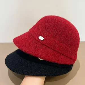 Women autumn winter woolen bucket hat retro wide brim warm fashion basin hat detail