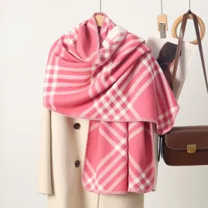 Autunno inverno donne rosa bianco quadri sciarpa calda cashmere elegante foulard moda chic