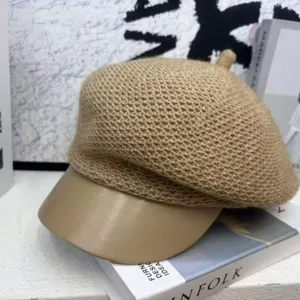Autunno Inverno Donna Moda Maglia Tesa Pelle Basco Cappello Casual Newsboy Berretto Chic