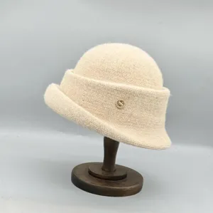 Chapeau Seau en Mélange de Laine Élégant Style Hepburn Français pour Femmes Automne Hiver Chaud
