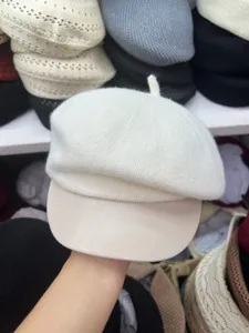 Winter women knit beret hat fashion solid color warm painter cap with brim stylish headwear