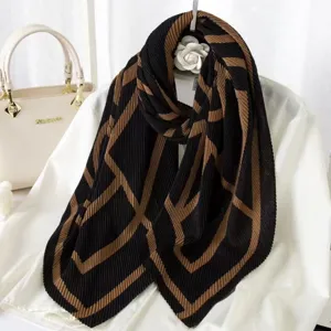 Women black brown geometric pleated scarf fashion stylish long shawl versatile neckerchief