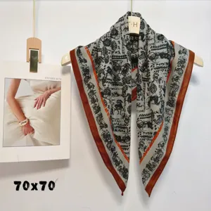70x70cm vintage carriage print silk feel square scarf elegant women neckerchief accessory
