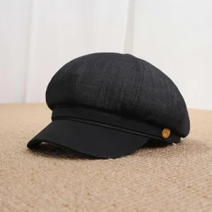 Casquette newsboy en denim noir béret octogonale vintage femme printemps automne élégante