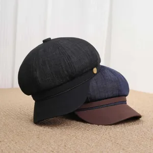 Casquette gavroche vintage en denim style coréen chapeau octogonale pour femme chic