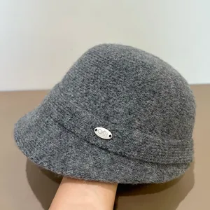Grey vintage bucket hat for women autumn winter wide brim casual fashion warm basin hat