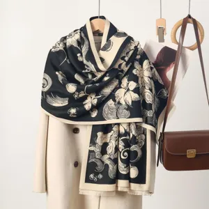 Retro Jacquard Imitation Kaschmir Schal Damen Herbst Winter Warm Shawl Langer Quaste Halstuch Mode Tägliches Zubehör