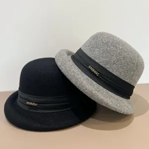 Classic wool felt fedora hat for women, elegant winter warm bowler hat with ribbon detail.