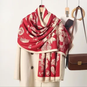Retro Jacquard-Schal aus Kunst-Kaschmir für Damen, warmer langer Winterschal und Cape.