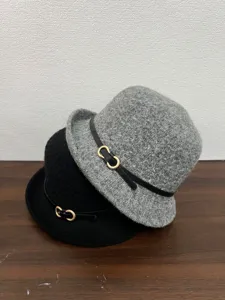 Chapeau seau en laine pour femme automne hiver mode rétro noir gris élégant chic