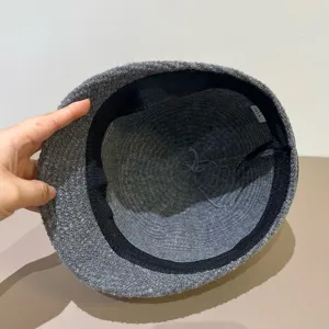 Grey vintage knitted bucket hat for women autumn winter warm casual daily wear stylish cap