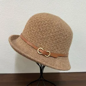 Chapeau cloche effet laine femme rétro automne hiver élégant chapeau avec boucle cuir