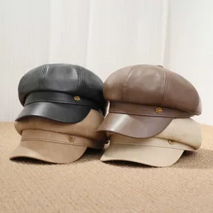 Sombrero de periodista mujer de cuero PU retro gorra octogonal otoño invierno estilo