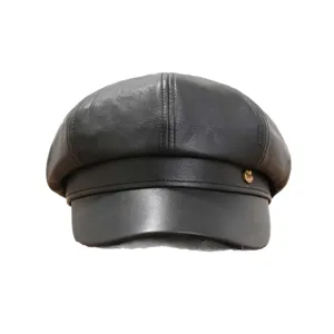 Mujer gorra newsboy de cuero PU vintage sombrero octogonal elegante gorro negro chic