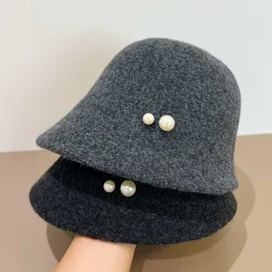 Schicker Herbst und Winter Wollhut mit elegantem Perlen Dekor warme Freizeit Mütze