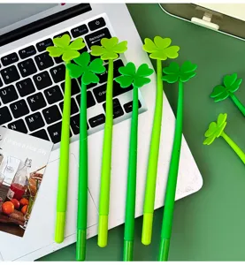Green clover silicone gel pen cute student office stationery black ink pen detail view