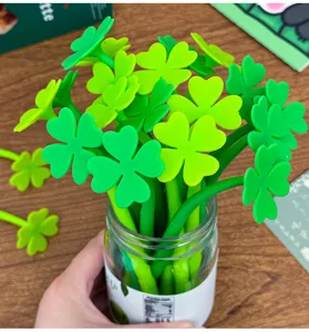 Cute four-leaf clover silicone gel pen green floral stationery for school office use.