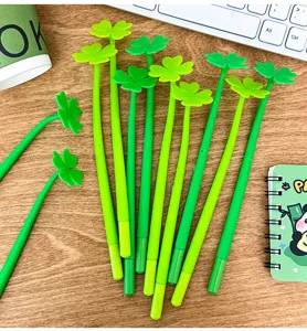 Cute four-leaf clover silicone gel pen for students, fresh green botanical design, smooth writing.