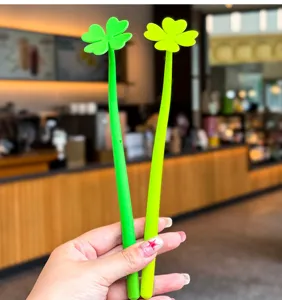 Cute clover silicone gel pen for students and office use, featuring a fresh floral design in green.