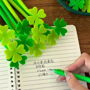 Green silicone four-leaf clover gel pen set, cute student stationery and smooth writing pen.