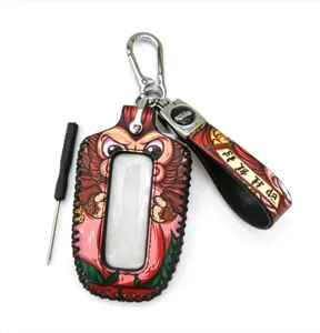 Étui porte-clés de voiture singe zodiaque style chinois cousu main avec petit outil