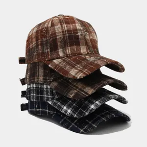 American Vintage Distressed Plaid Baseball Cap Unisex Frayed Cotton Washed Dad Hat Retro Casual Streetwear Sun Hat