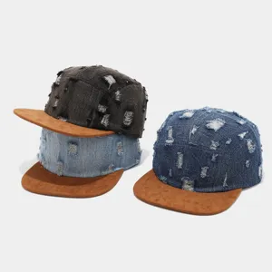 Gorra de béisbol de mezclilla desgastada estilo urbano americano con visera efecto ante unisex.