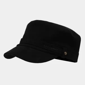 Black suede flat top military cap with metal button retro cadet hat for autumn winter
