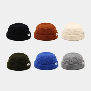 Unisex Warm Gebreide Beanie Mutzen Winter Effen Kleur Acryl Docker Cap Casual Straat Zonder Rand Voor Mannen Vrouwen