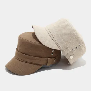 Gorra plana estilo cadet de lino con ojales metálicos, moda retro unisex sombrero de sol exterior
