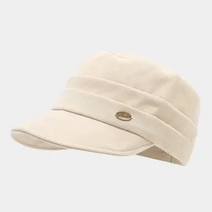 Gorra militar plana vintage beige sombrero de sol casual vista detallada del producto