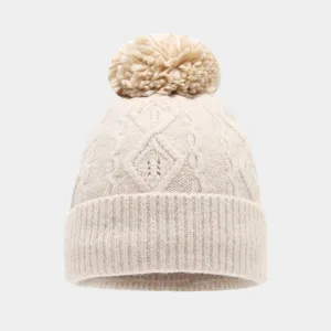 Gorro de punto en color beige con pompón esponjoso gorro de invierno cálido y elegante
